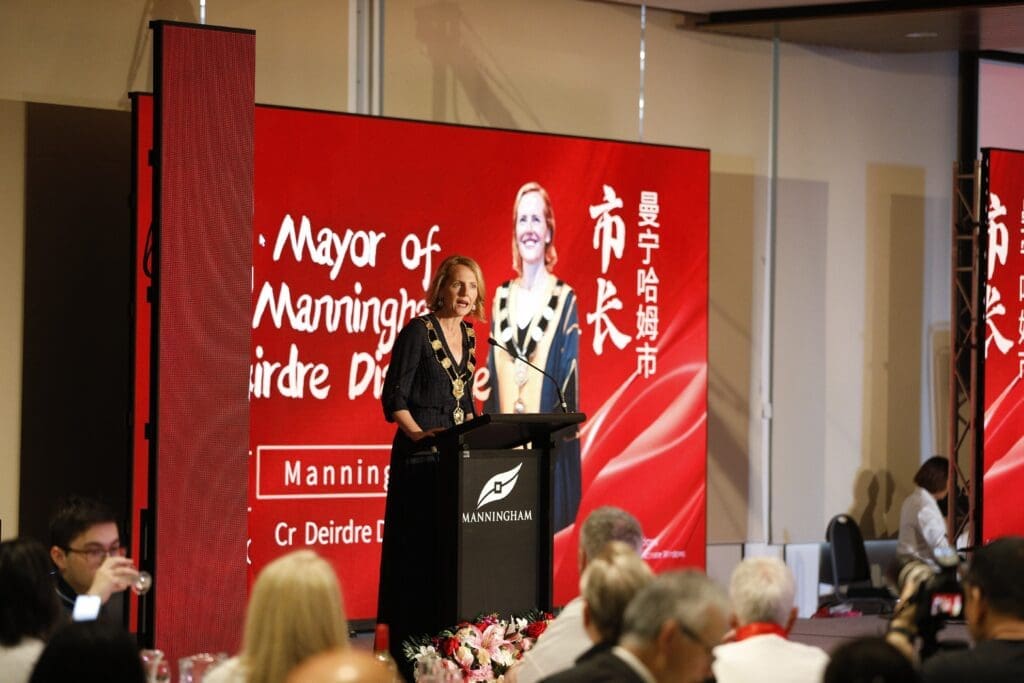 Mayor of Manningham delivers a speech at the Tai Chi Inheritance Ceremony